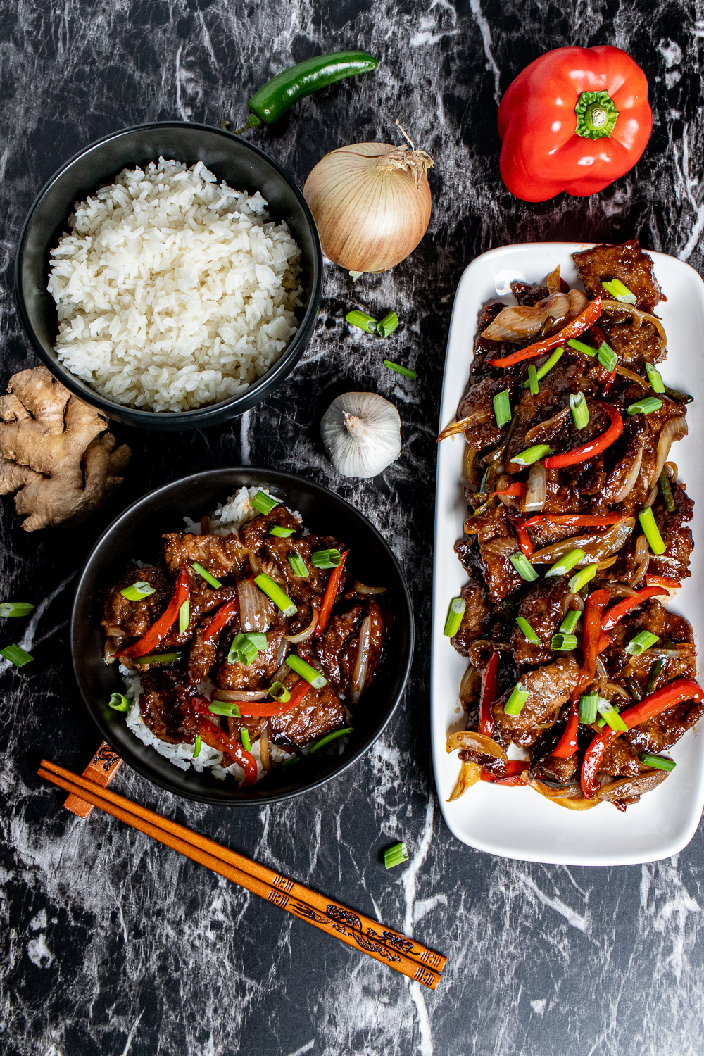 Mongolian beef from above