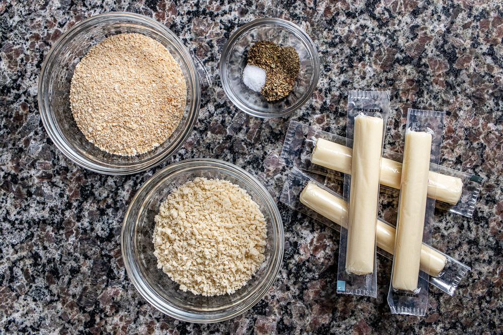 baked mozzarella sticks ingredients laid out