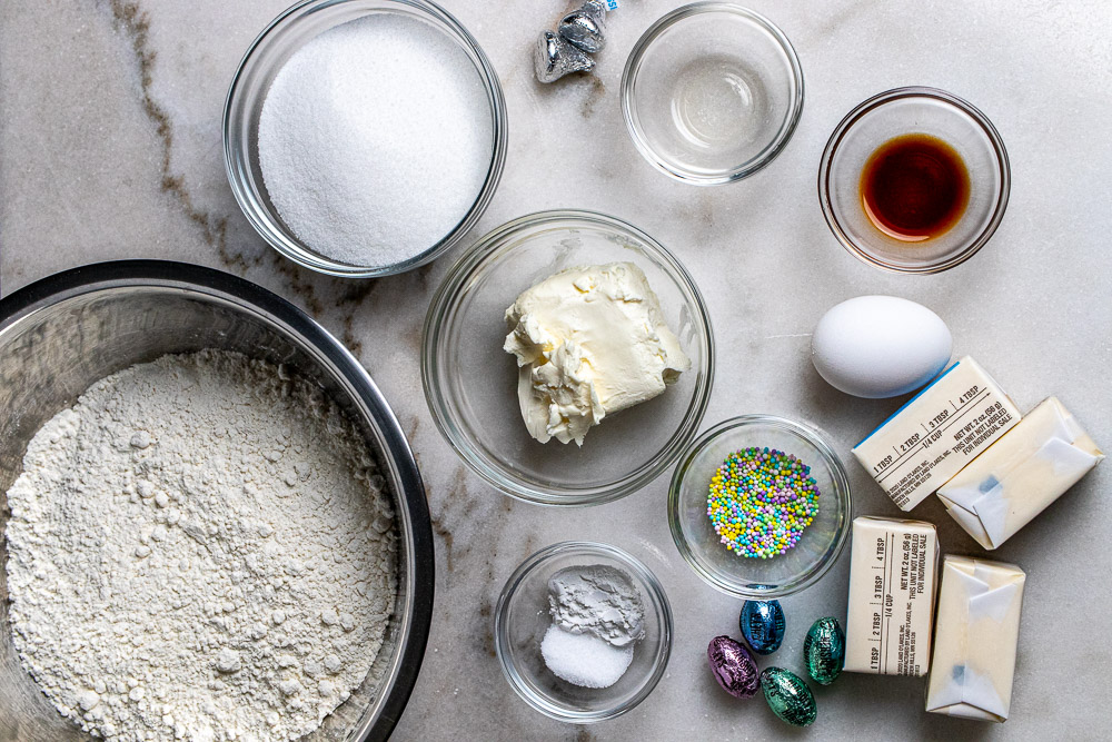 ingredients for easter cream cheese blossom cookies