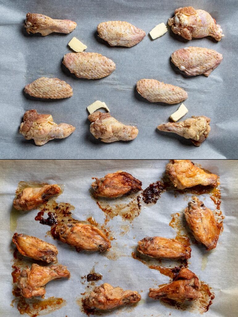 before and after baking Chinese chicken wings