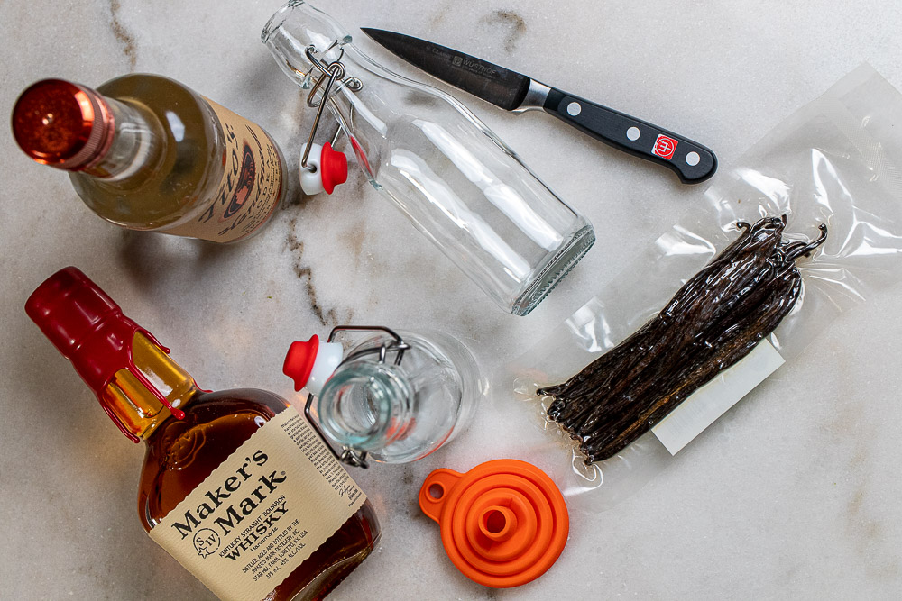 tools and ingredients for making homemade vanilla extract