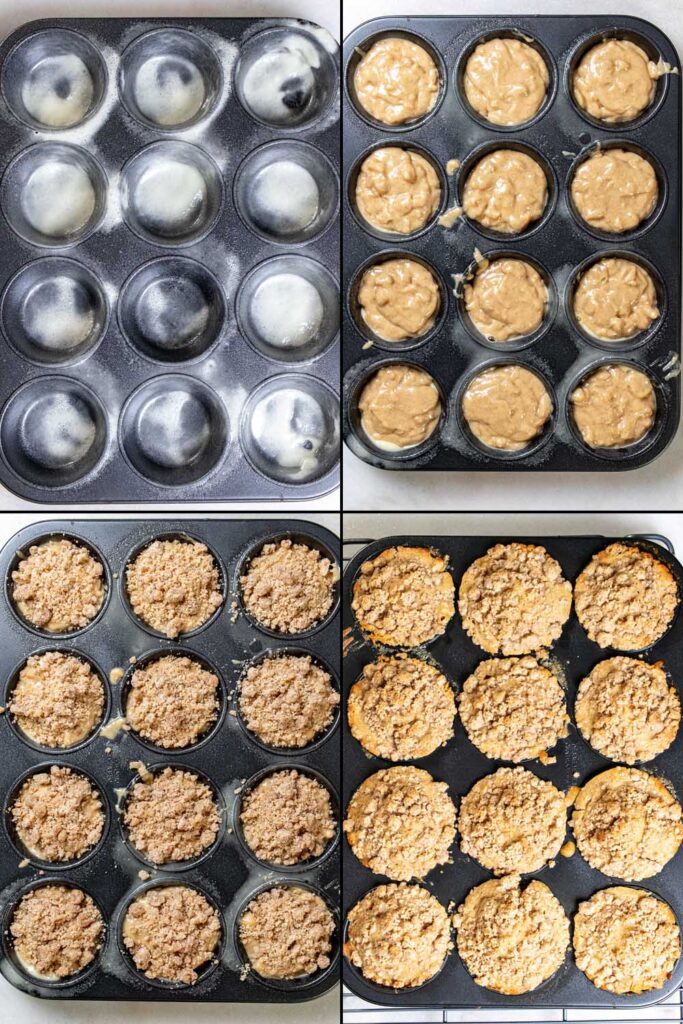 4 steps in baking cinnamon apple cider muffins
