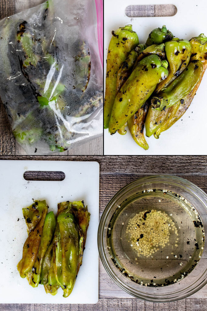 removing skin and seeds from flame roasted Hatch chiles