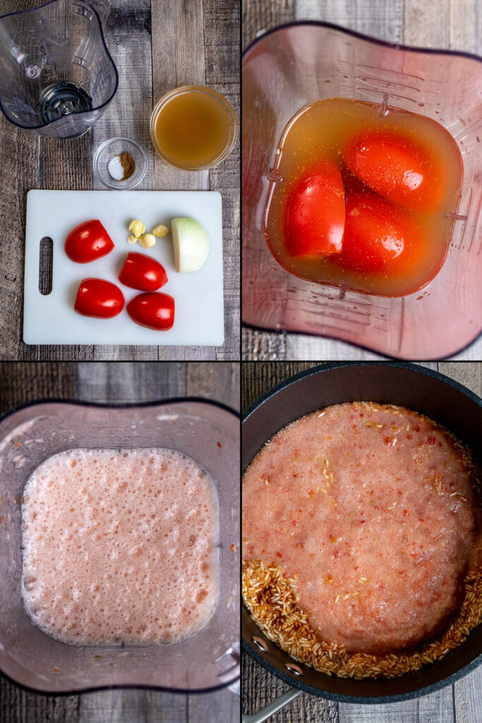 first 4 steps in making Mexican rice