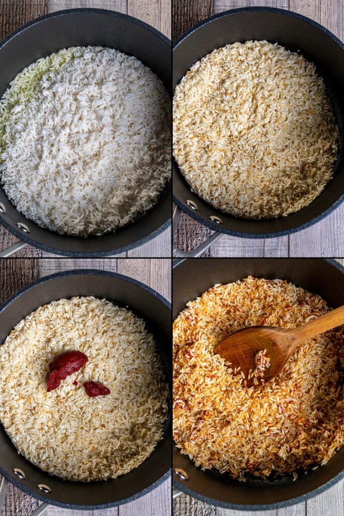 second 4 steps in making Mexican rice