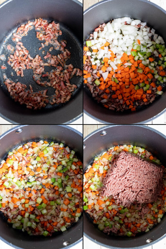 first 4 steps in cooking authentic Bolognese
