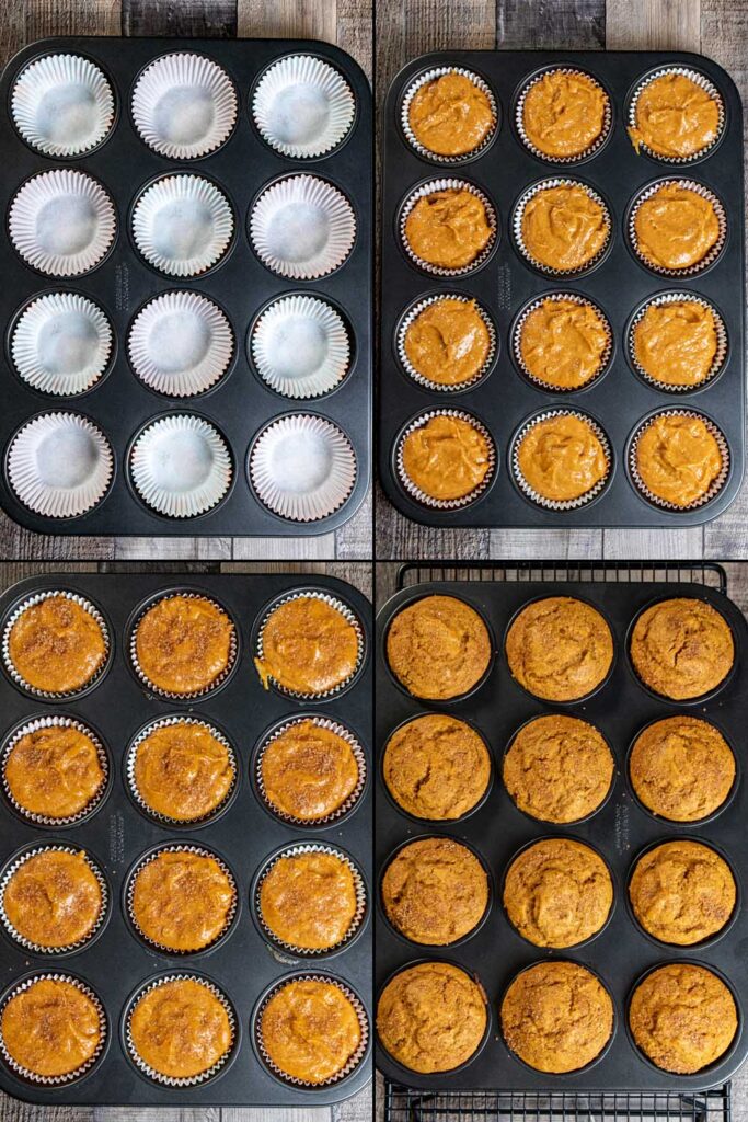 4 steps in baking pumpkin spice muffins