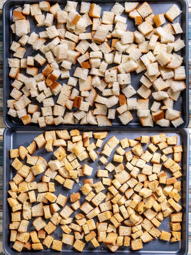 drying bread for classic Thanksgiving stuffing