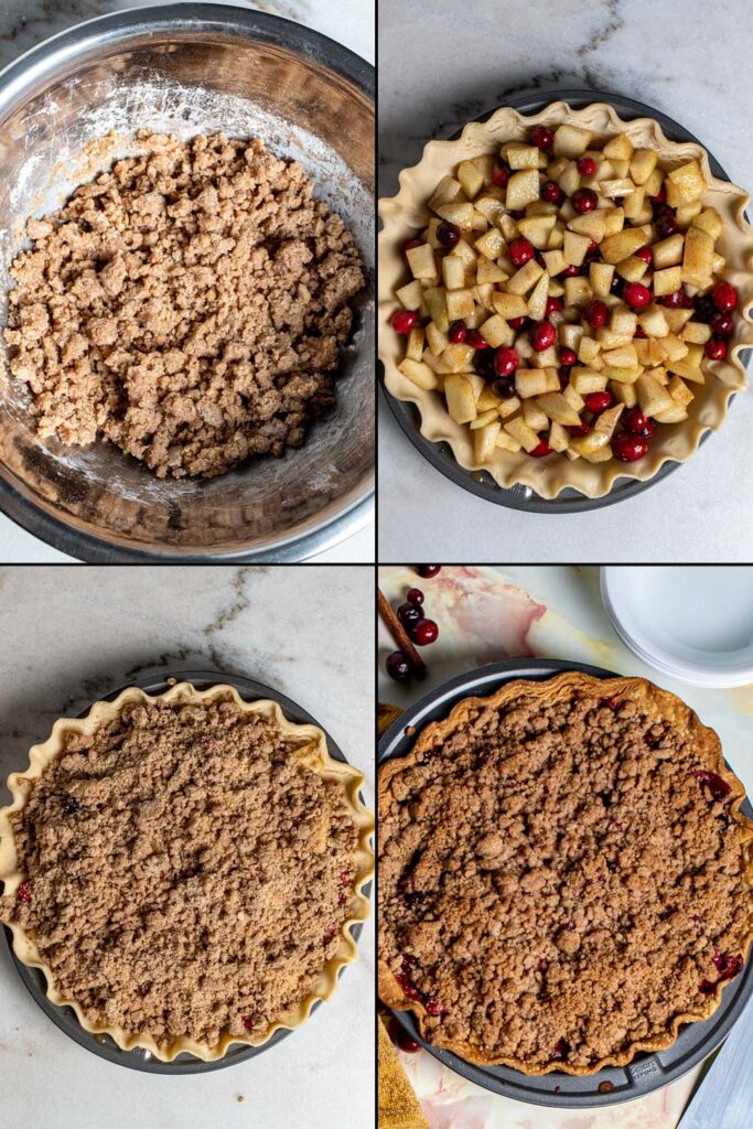 last 4 steps in making cranberry pear crumble pie