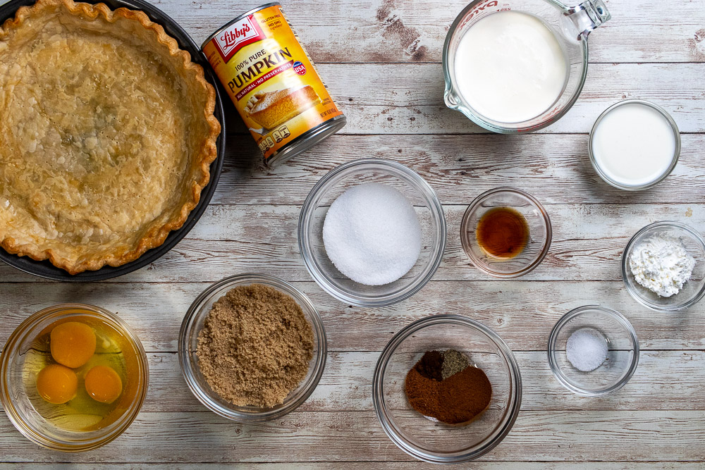 ingredients for a classic pumpkin pie
