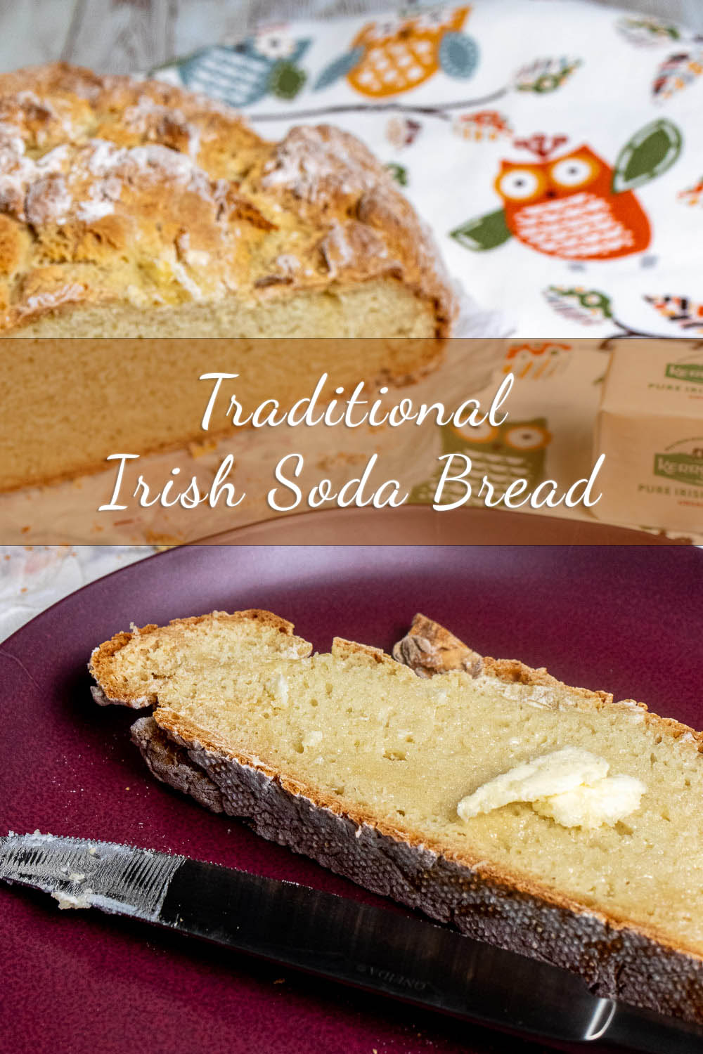 slice of buttered Irish soda bread on a red plate