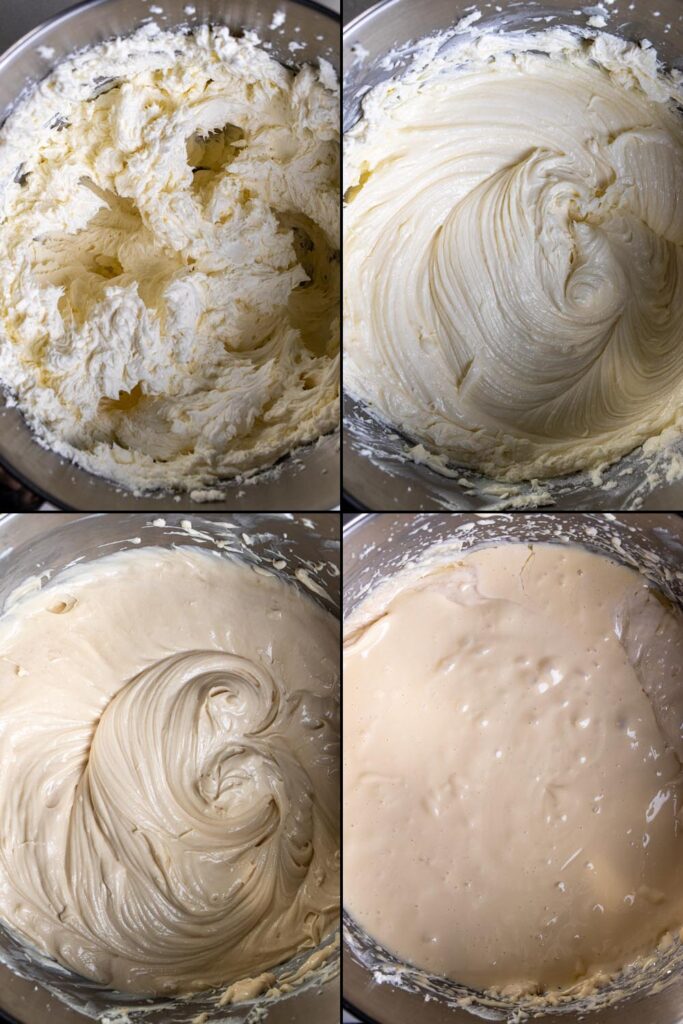 first 4 steps in making Bailey's cheesecake batter