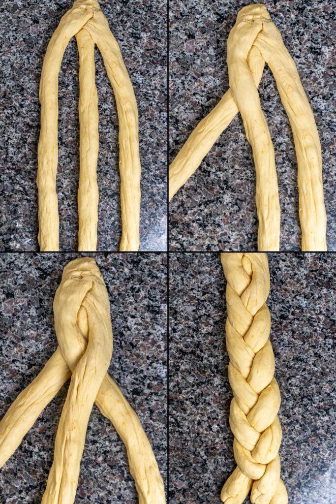 Making a 3-braid Italian Easter bread.