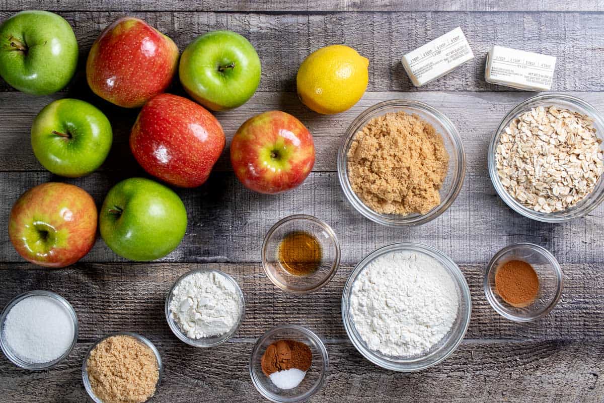Ingredients for a classic apple crisp.