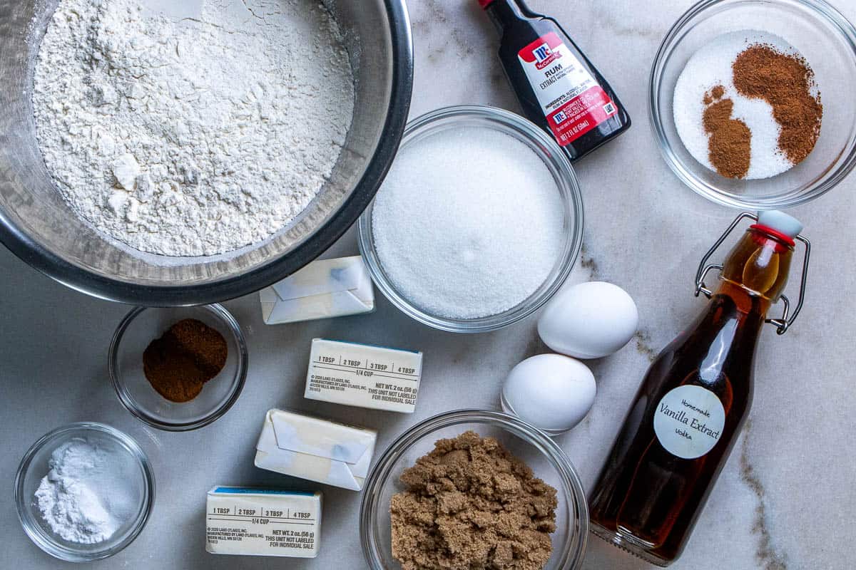 Ingredients for making eggnog snickerdoodle cookies.