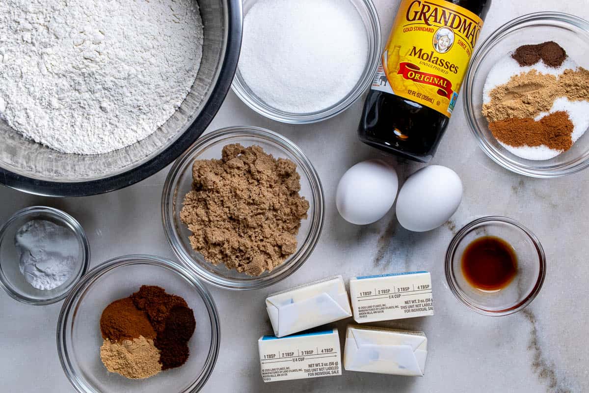 Ingredients for gingerbread snickerdoodles.