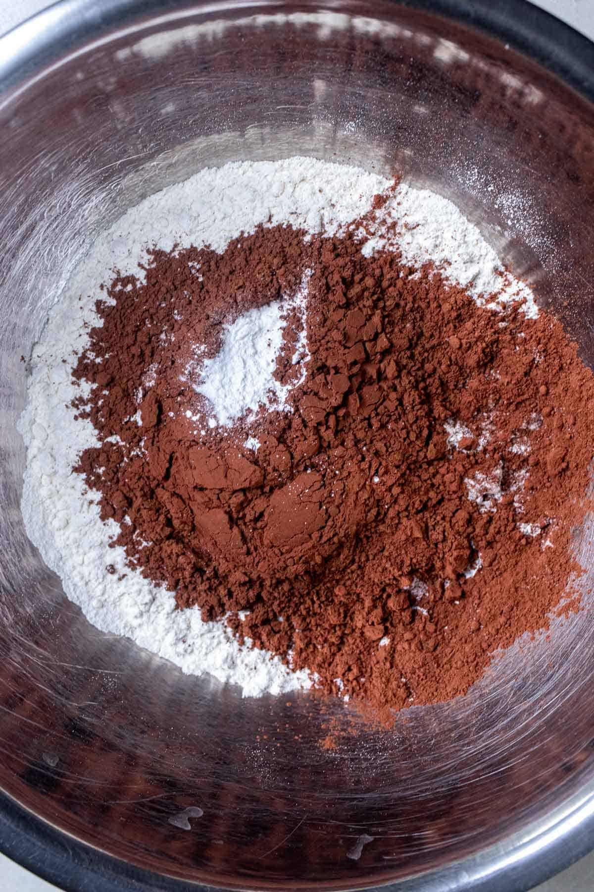 Dry ingredients for hot chocolate cupcakes.