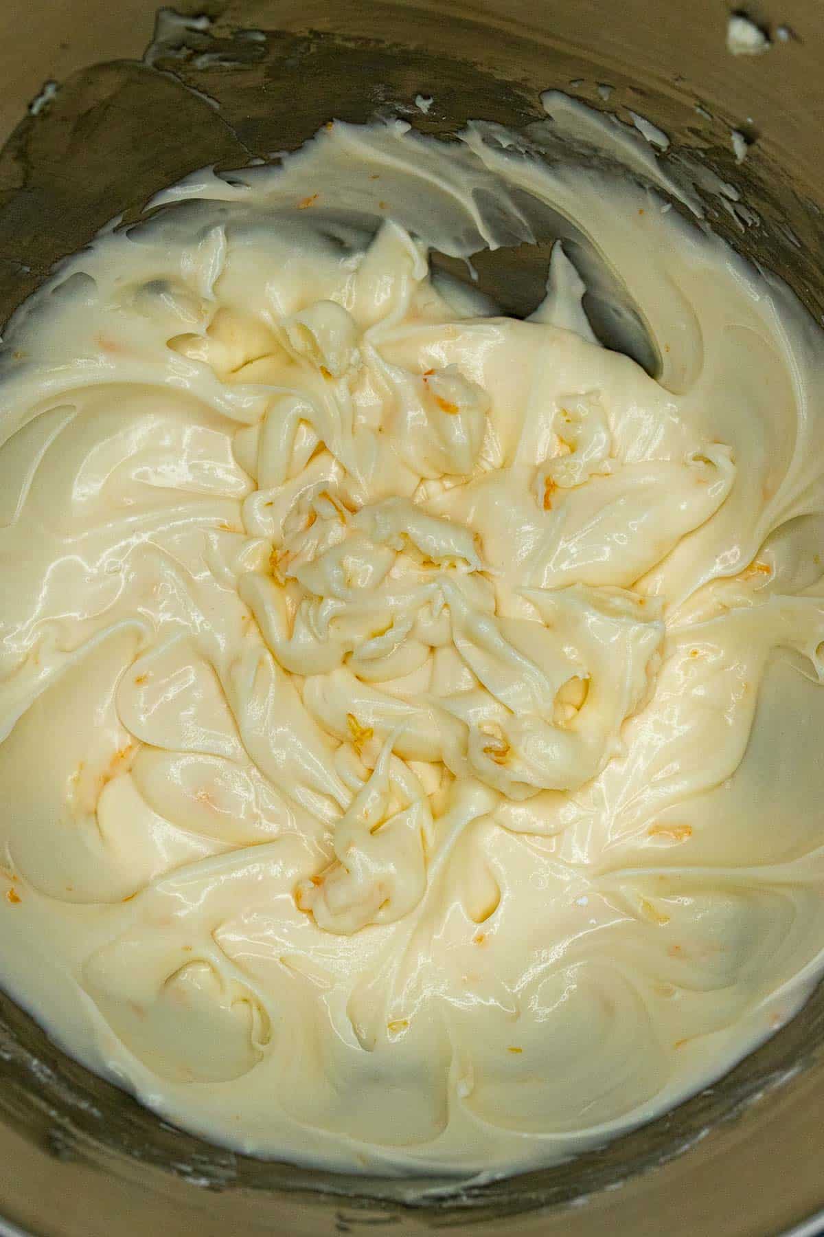 Meyer lemon juice, zest, and vanilla added to cream cheese frosting.