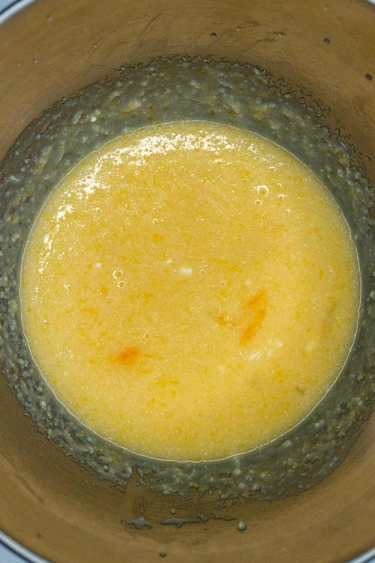 Egg and egg yolk added and mixed to wet ingredients.