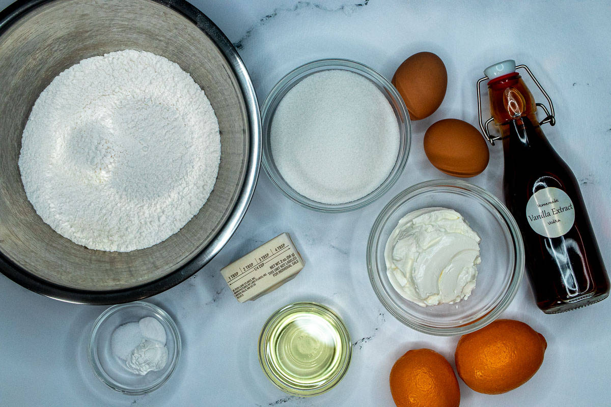 Ingredients for making Meyer lemon cupcakes.