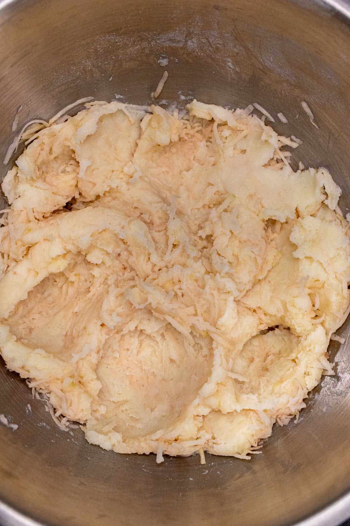 Raw, shredded potato mixed into mashed potatoes for making Boxty.