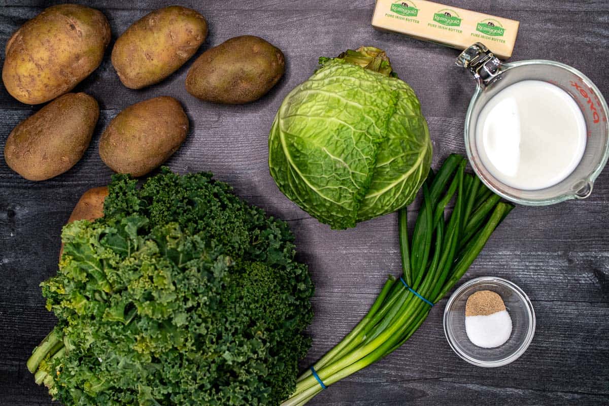 Ingredients for traditional Irish colcannon.