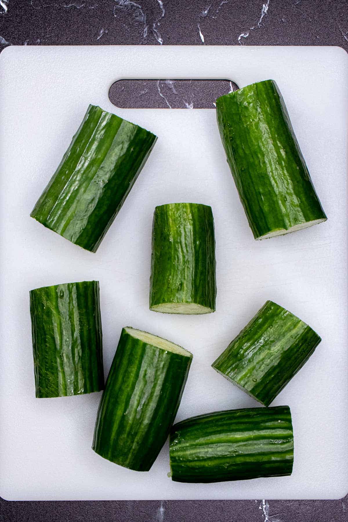 English cucumbers trimmed and cut into 3-4" segments.