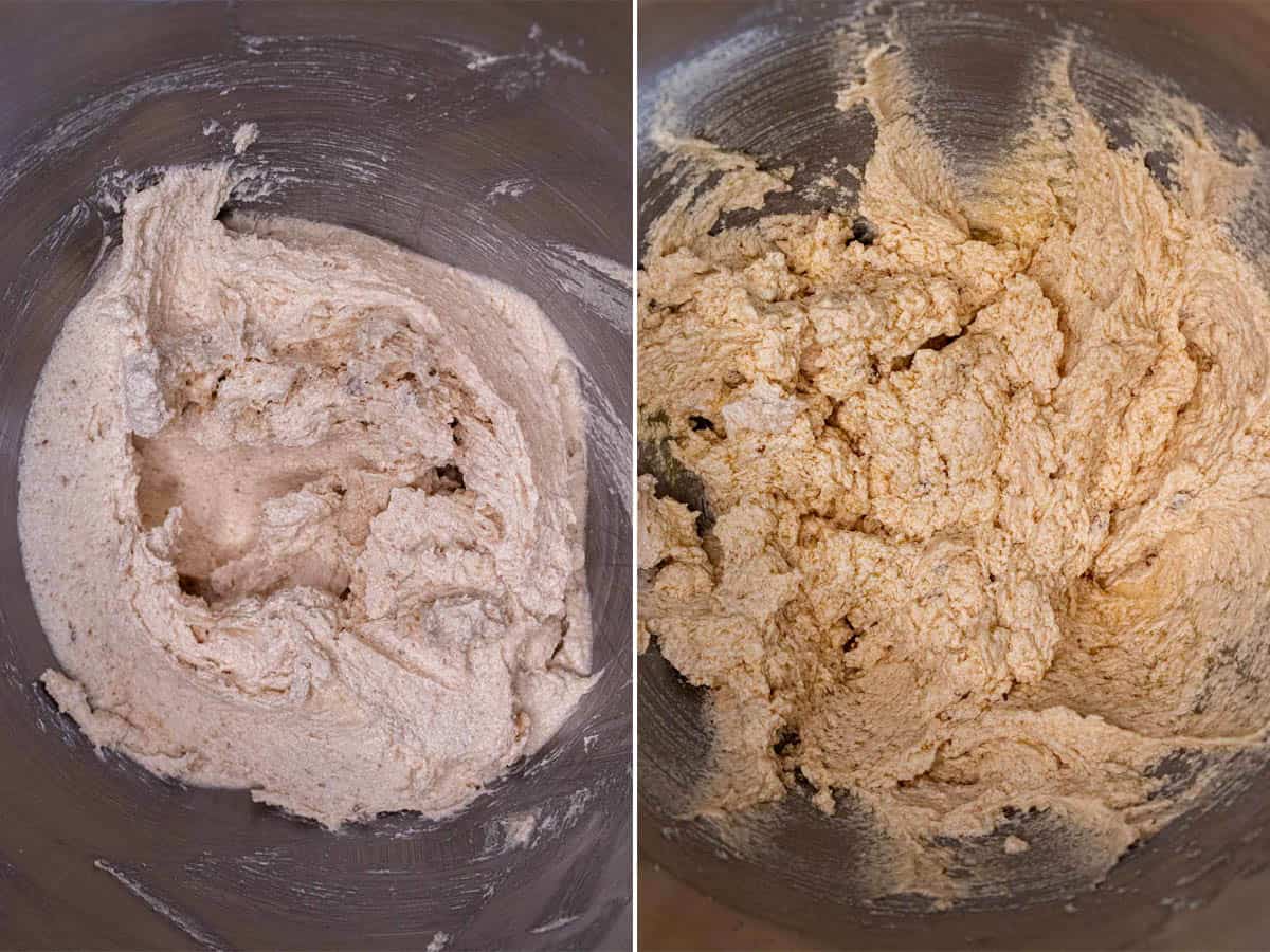 Creaming butter and sugars, then adding key lime juice and eggs for cookie dough.