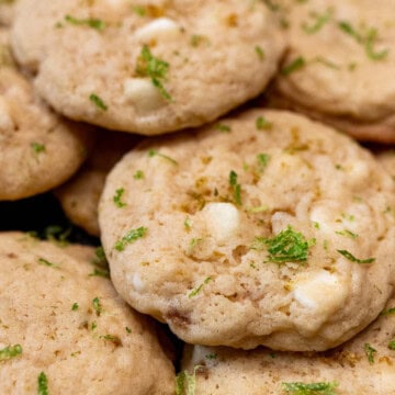 White chocolate key lime cookies topped with fresh key lime zest.