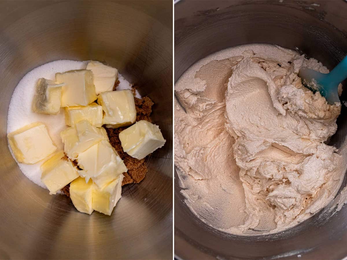 Butter creamed with white and dark brown sugar.