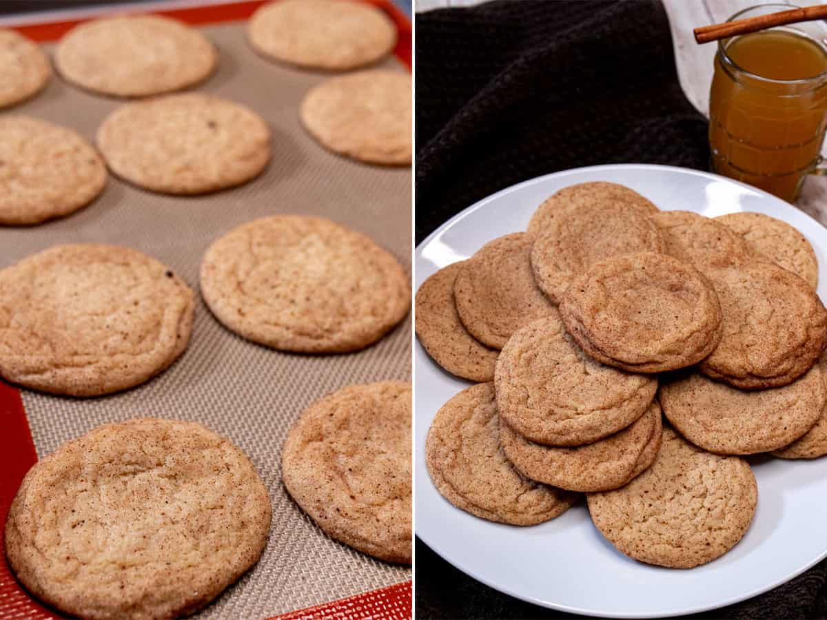 Baked and plated apple cider snickerdoodle cookies.