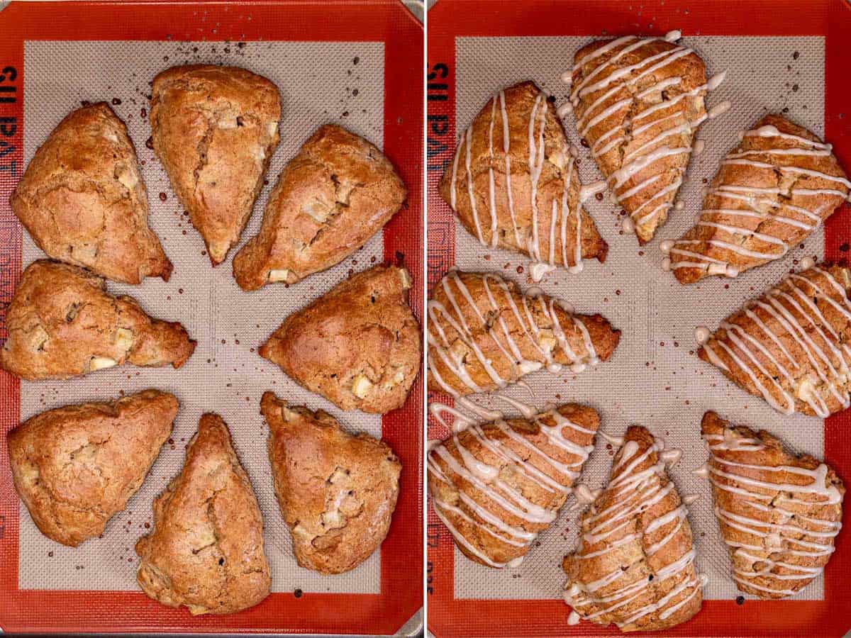 After baking and then drizzling apple scones with maple glaze.