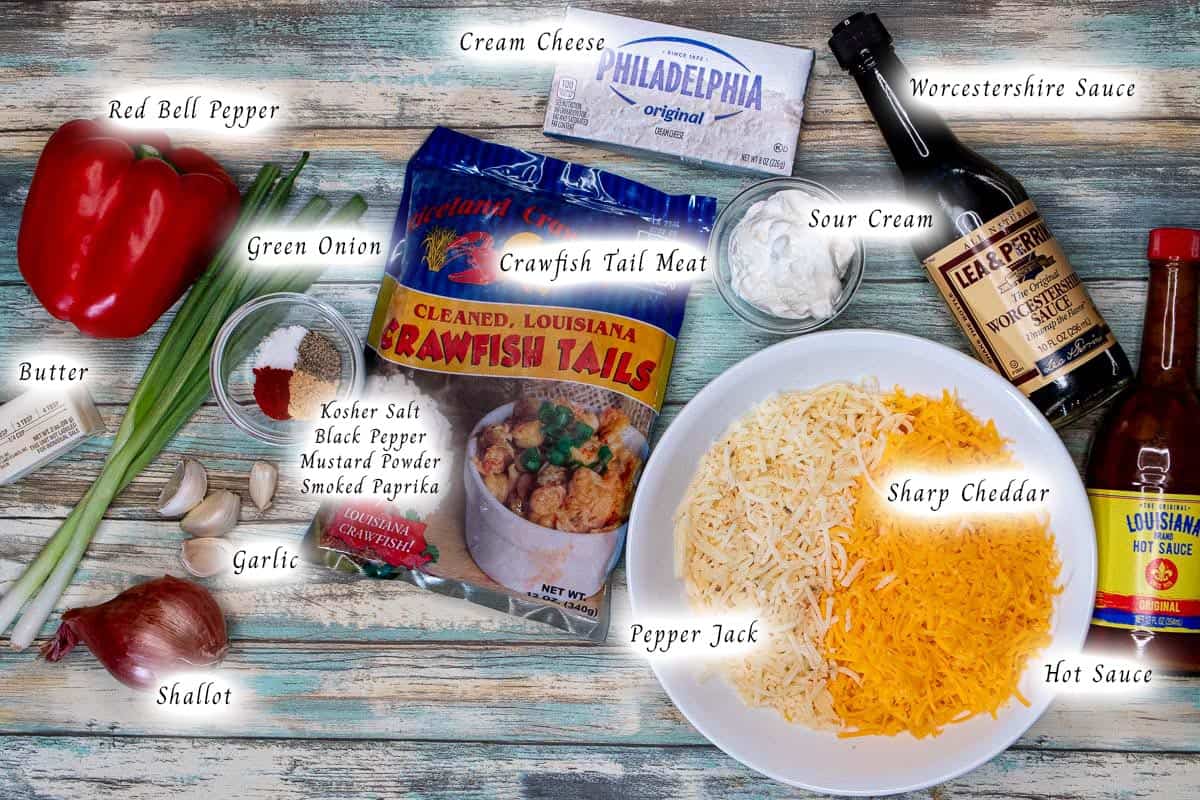 Ingredients for making Cajun hot crawfish dip.
