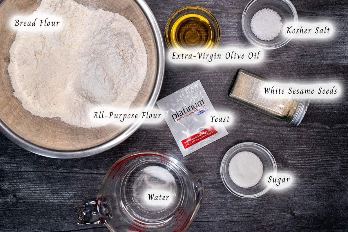 Ingredients for making homemade muffuletta bread.