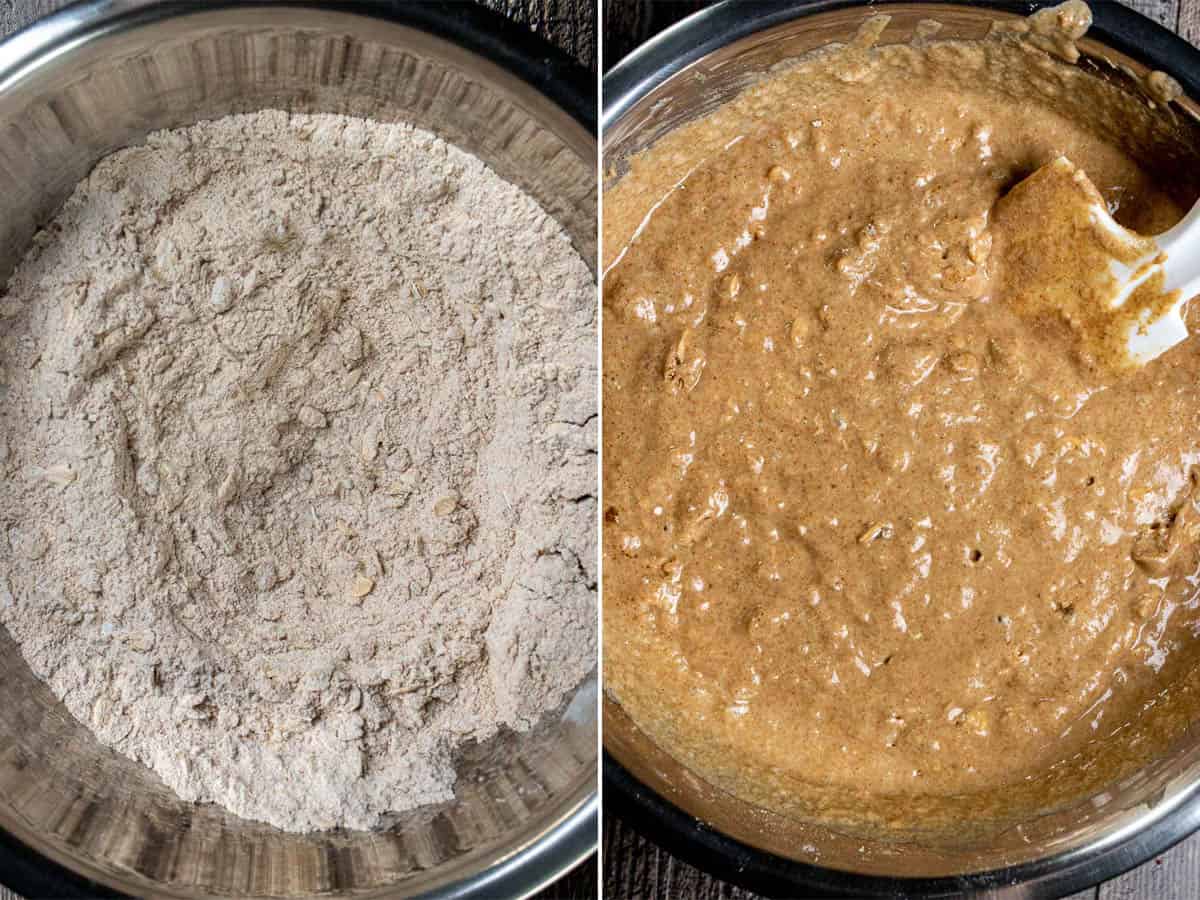 Dry ingredients for Guinness brown bread, then mixed with wet ingredients.