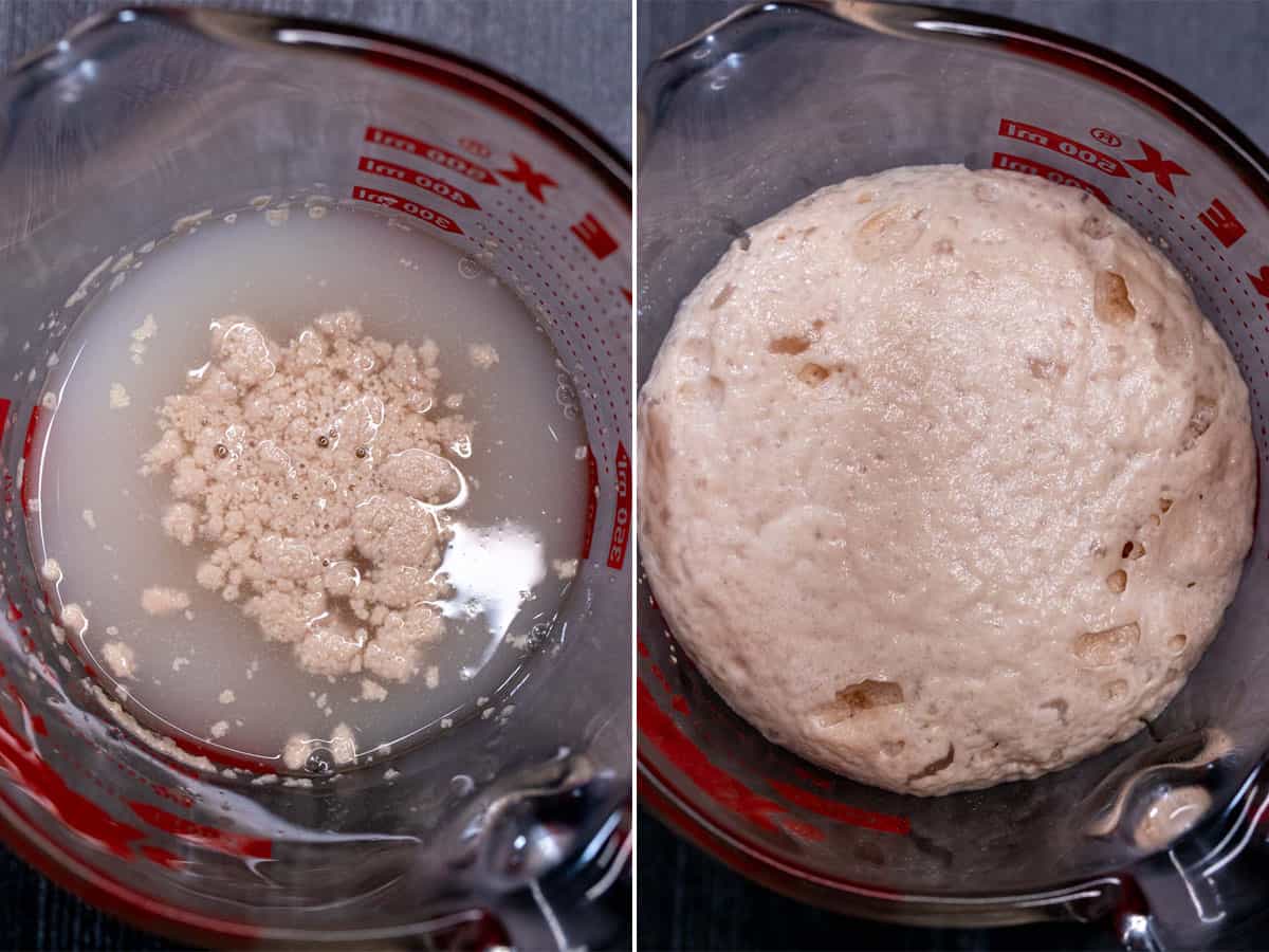 Before and after of proofing yeast.