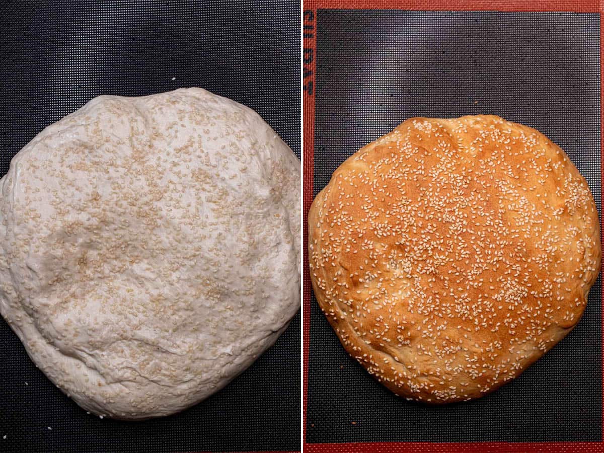Before and after baking homemade muffuletta bread.