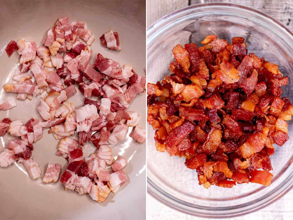 Before and after cooking bacon.