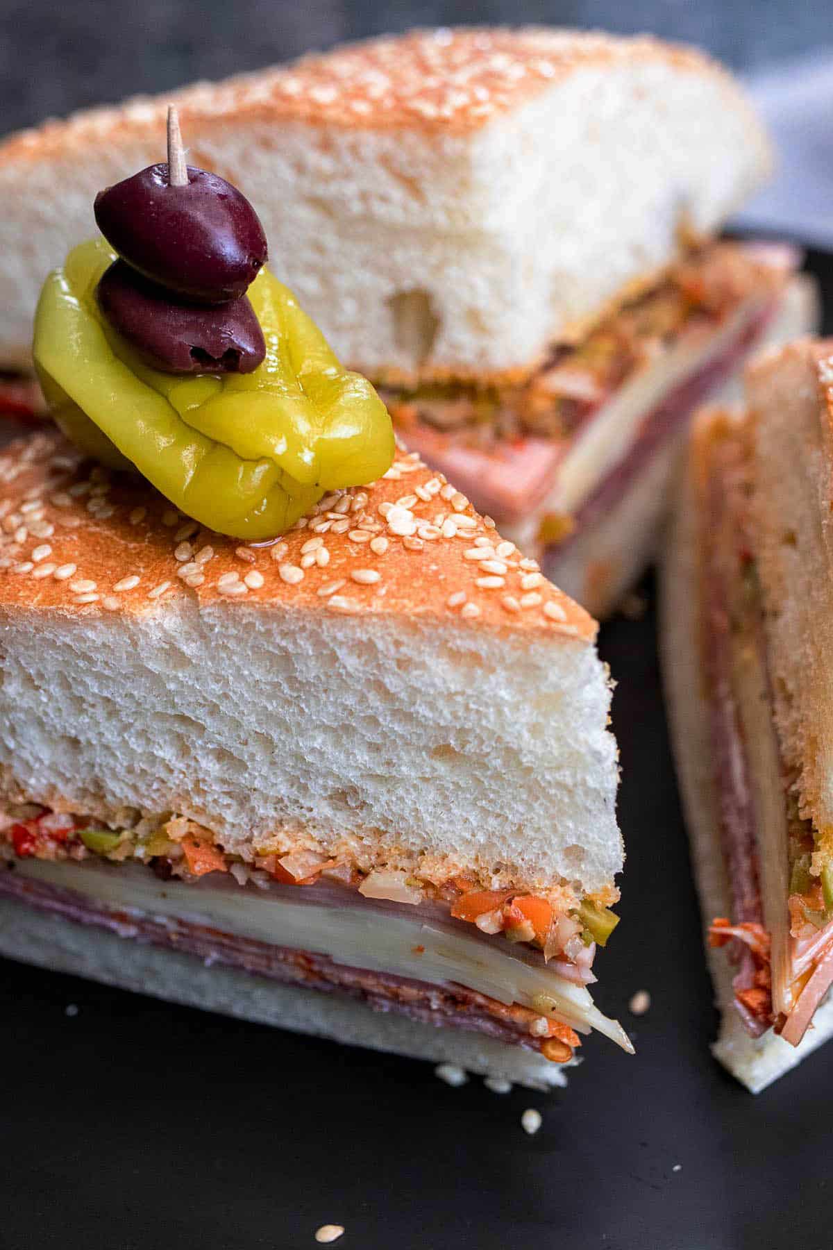Olive salad used in a New Orleans muffaletta sandwich.