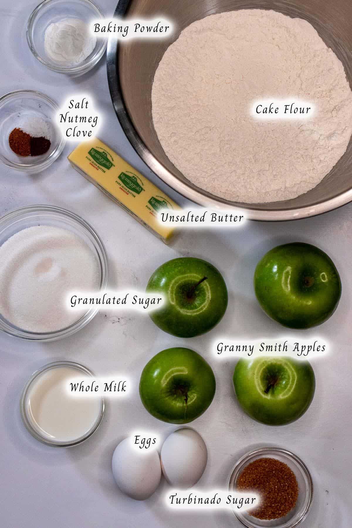 Ingredients for making an Irish apple cake.