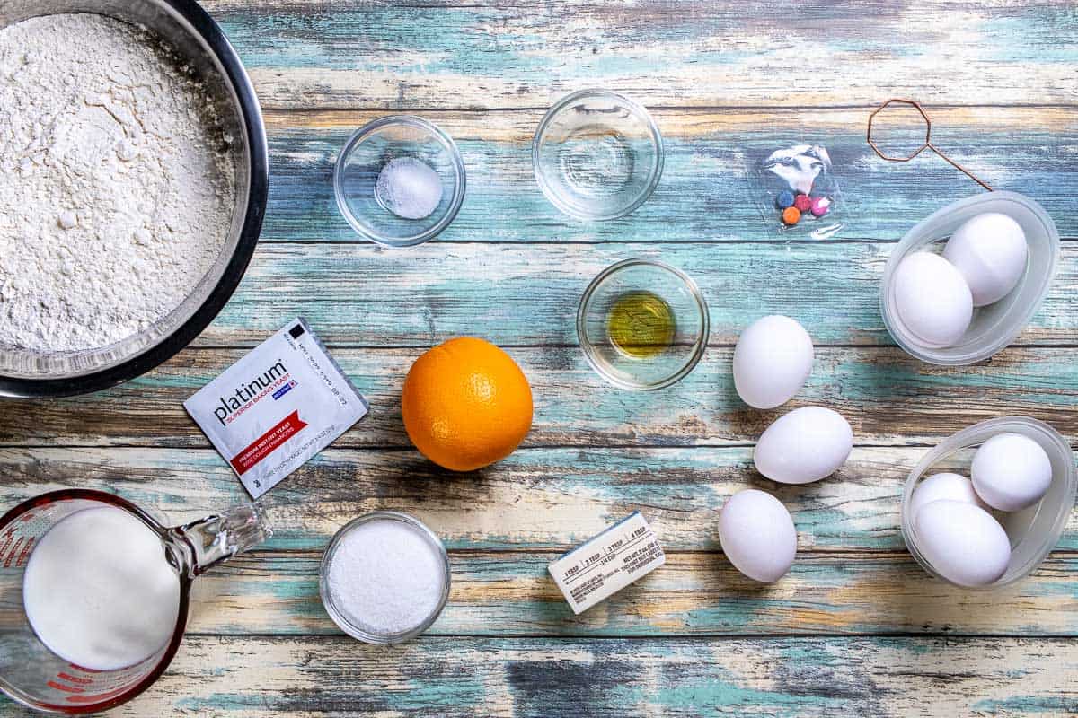 Ingredients for making and decorating Italian Easter bread.