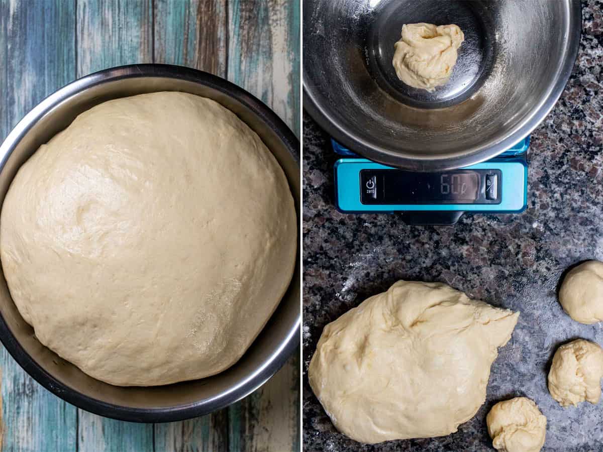 After bread dough rises, then measure into equal balls.