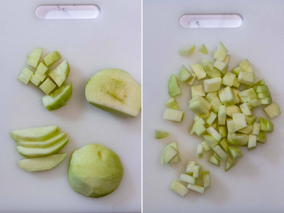 Cutting an apple for Irish apple cake.