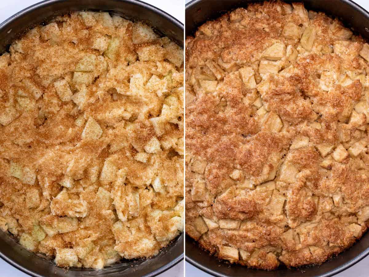Before and after baking an Irish apple cake.