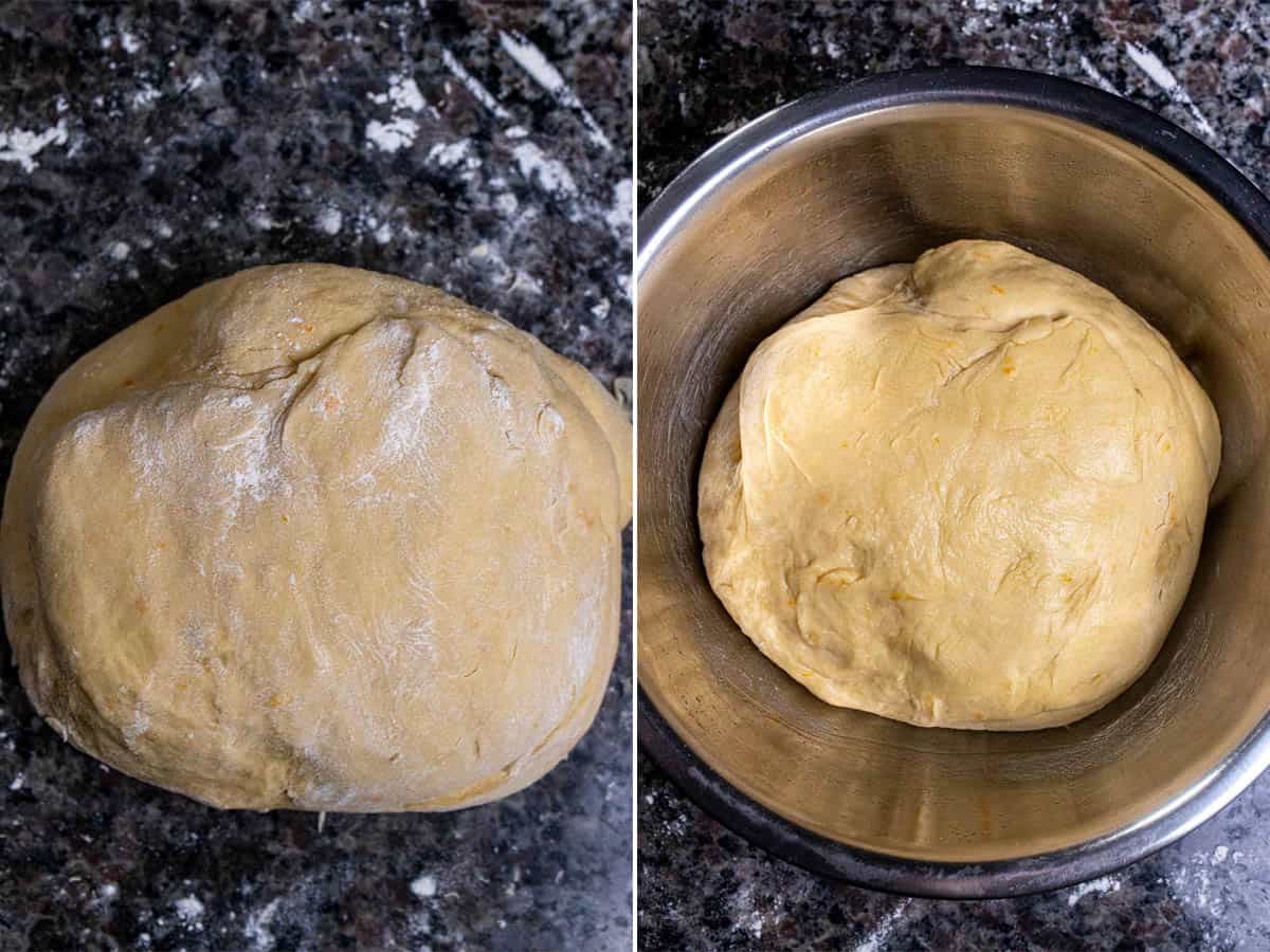 Finished kneaded dough, then added to bowl for first rise.