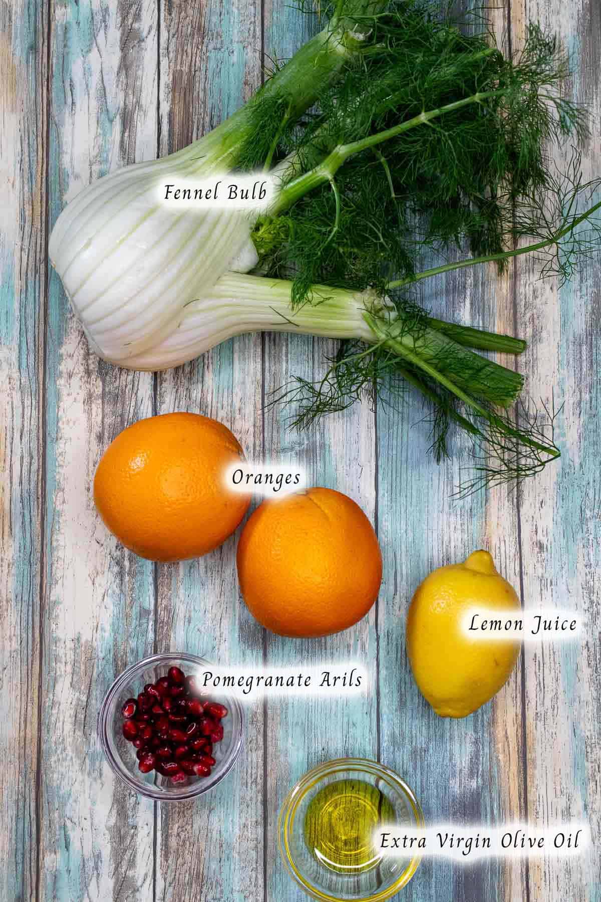 Ingredients for Sicilian fennel and orange salad.