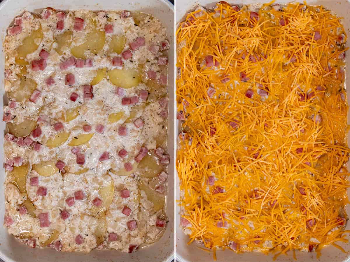 Scalloped potatoes after baking covered for an hour, then topping with shredded cheese.