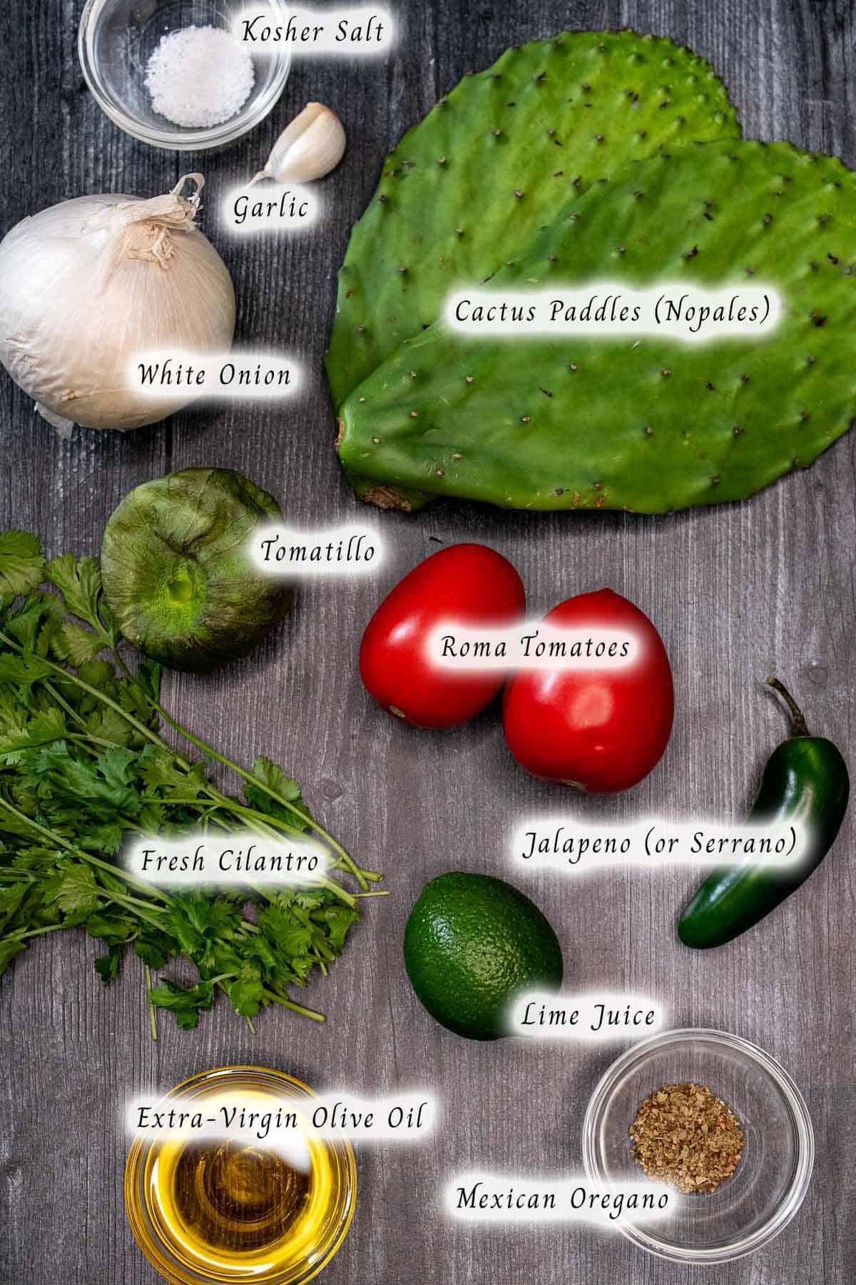 Ingredients for making Mexican cactus salad.