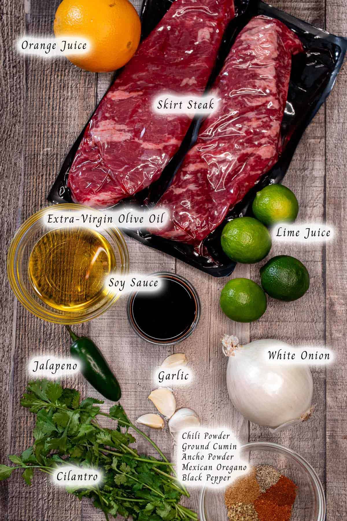 Ingredients for a carne asada marinade.