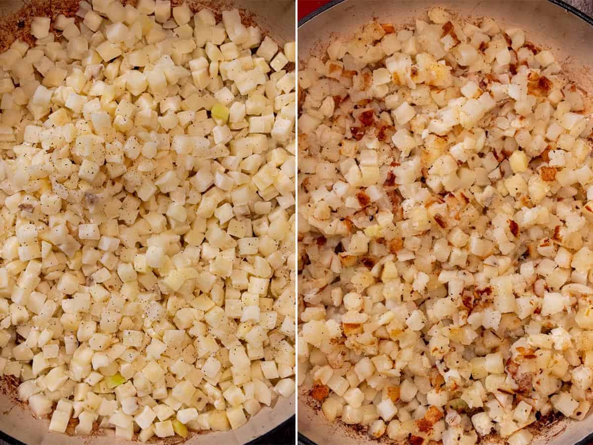 Cooking frozen, diced hashbrowns.